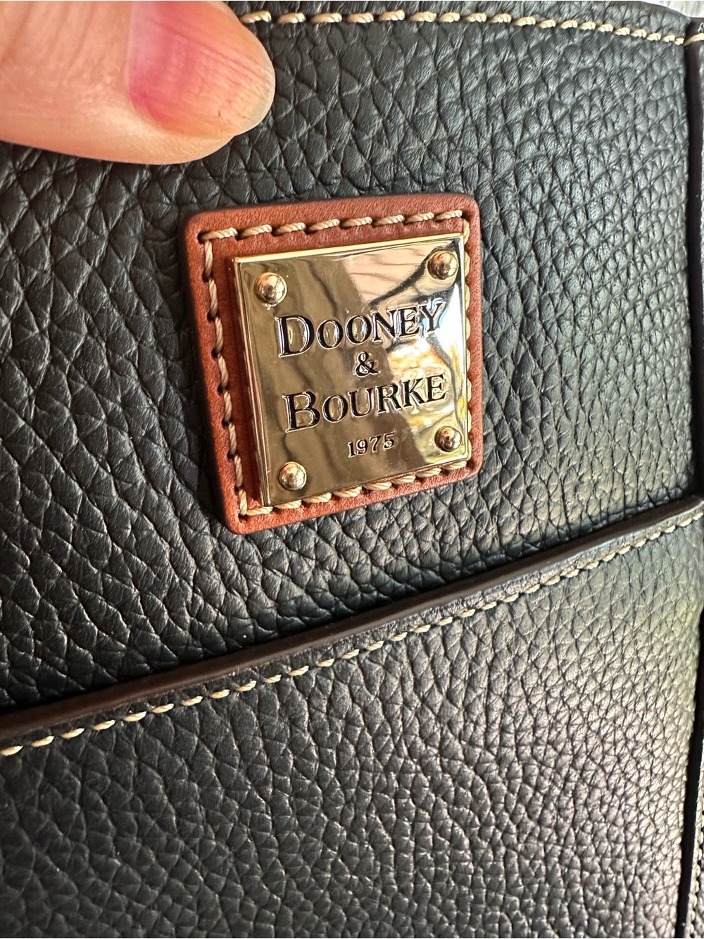 Dooney & Bourke Black Pebbled Leather Tote with Brown Trim - Picture 2 of 5